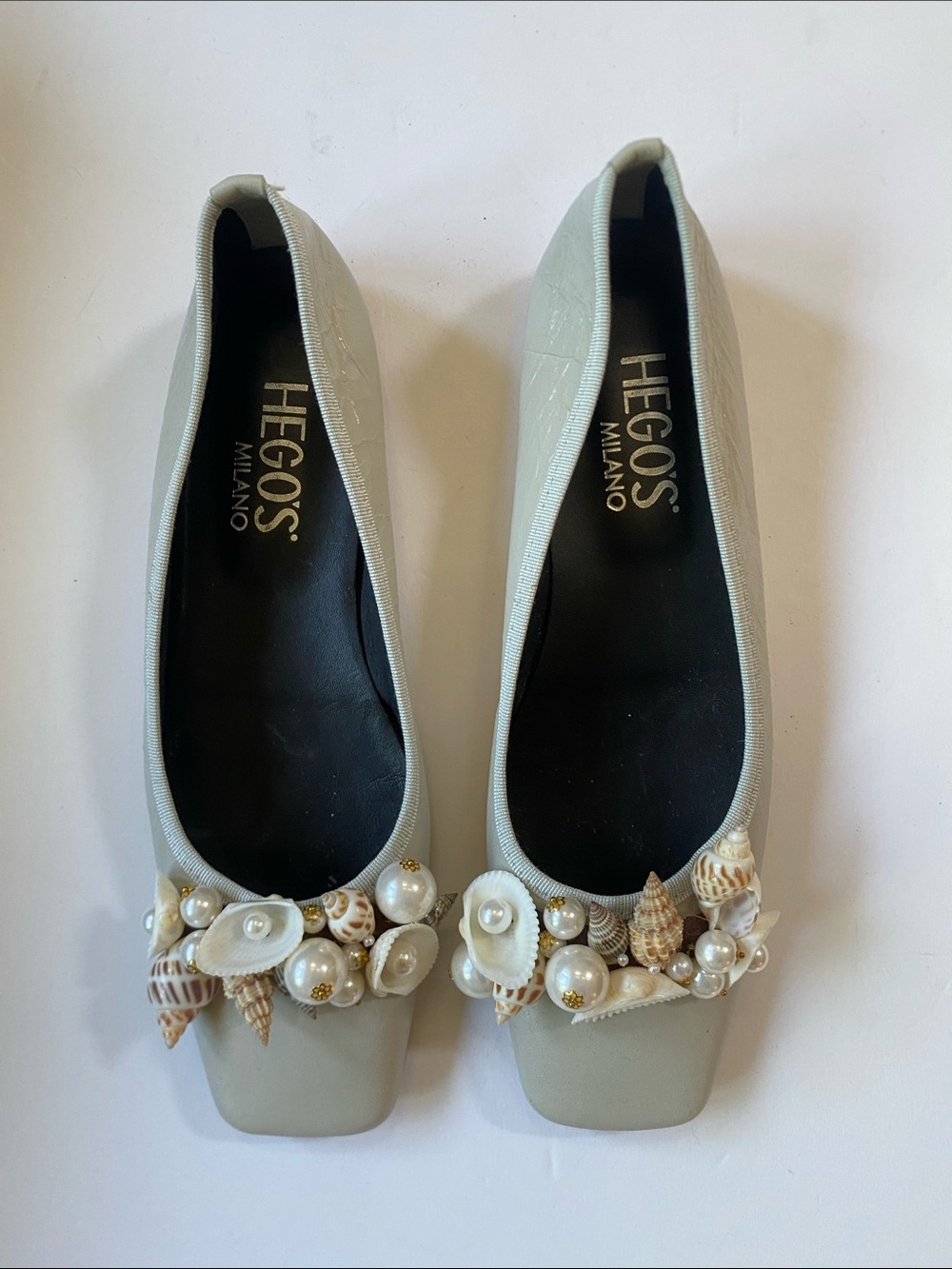 Hegos Milano Seashells and Pearls Embellished  Ballet Flats